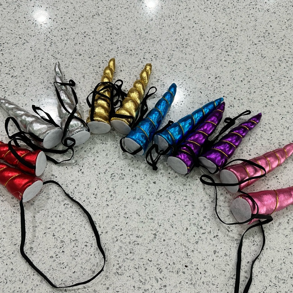 12 unicorn horns. Birthday supplies. Headbands. 5in